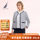 諾帝卡（NAUTICA）【商場同款】女裝25春夏新款全棉珠地條紋圓領(lǐng)針織開衫女51KO15 藏青4NV L