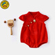 G.duck小黃鴨包屁衣嬰兒滿(mǎn)月衣服夏季周歲禮服女寶寶公主哈衣國風(fēng)連體衣 鈴鐺紅色 66cm 尺碼0-3個(gè)月6斤-12斤