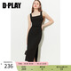 DPLAY2025夏季新氣質(zhì)經(jīng)典黑色方領(lǐng)修身側開(kāi)衩吊帶連衣裙小黑裙女 經(jīng)典黑-長(cháng)款 S