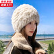 槿城兔毛帽子女秋冬天加厚保暖顯臉小韓版冬季毛絨手工皮草毛線(xiàn)帽MM85 米色 均碼