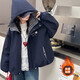 女童夾棉加厚外套秋冬2025新款洋氣休閑中大童兒童連帽上衣9-14歲 藏青色 160