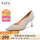 他她（TATA）酒杯鞋婚鞋新娘鞋伴娘鞋宴會高跟鞋女鞋細(xì)跟配裙子單鞋新 粉金（7cm）-流光款 37
