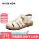 森達羅馬涼鞋女2025夏新商場(chǎng)同款復古休閑平底豬籠鞋4DS30BL5 米色 37