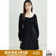 獨束大碼女裝甜美法式收腰連衣裙2024春季新款高腰顯瘦氣質(zhì)A字裙 烏梅黑 L (尺碼：2)