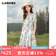 lagogo全棉印花系帶連衣裙女拉谷谷2025年夏季新款顯瘦通勤a字裙 混色 XL
