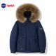 nasawassup藏藍色羽絨服男女工裝派克服短款小個(gè)子大毛領(lǐng)冬季連帽2025情侶新 藏青色 L 【建議110-130斤】