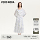 VEROMODA連衣裙2025新款腰帶裝飾印花七分袖裙子32527C003 本白色 M