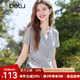 百圖betu女裝2025夏季新款T恤拼色領(lǐng)口抽繩設(shè)計(jì)收腰顯瘦短袖女2503T20 淺灰 M