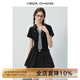 VEGA CHANG黑色連衣裙女2025新款夏學(xué)院風(fēng)格紋領(lǐng)帶收腰顯瘦小黑裙 優(yōu)雅黑 M