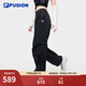 FILA FUSION斐樂(lè )潮牌梭織長(cháng)褲女秋季新款時(shí)尚休閑寬松工裝褲 正黑色-BK S