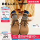 百麗（Belle）厚底松果吐司2代勃肯鞋女25秋新商場(chǎng)款串珠休閑鞋E1J1DCM5預售 棕色 37 (235mm)