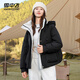雪中飛羽絨服短款25冬季戶(hù)外工裝連帽系帶保暖女90絨派克服外套黑色M