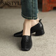 SUSTYLE奢侈高端品牌高檔2025秋季羊皮女休閑新款單鞋方頭粗跟深口女鞋 黑色 34