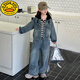 G.duck小黃鴨女童春秋款套裝女中大童時(shí)尚牛仔外套闊腿褲兩件套時(shí)髦春裝 牛仔外套+牛仔褲 160 cm