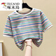 啄木鳥(niǎo)（TUCANO）小個(gè)子短款條紋T恤女2026夏季韓版寬松顯瘦短袖棉圓領(lǐng)學(xué)生上衣 藍色 2108# S 80-95斤