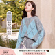 香影藍色圓領(lǐng)毛衣女2024秋冬季新款套頭慵懶風(fēng)寬松菱格針織衫上衣 藍色 S