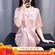 莫代爾睡衣女夏季2025新款冰絲薄款短袖長(cháng)褲高級感仿絲綢家居服套裝外穿 粉紅色 商柜品質(zhì) 7A軟絲 M 建議80-105斤