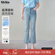 MsShe【面膜微喇牛仔褲】大碼女裝2025秋夏季胖mm顯瘦直筒七分褲子 牛仔淺藍(lán)色現(xiàn)貨 3XL