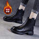 牧言（MUYAN）頭層牛皮短靴女2025秋冬新款女鞋平底馬丁靴加絨棉鞋真皮靴子 黑色【加絨】WZZM233338 36 (230mm)