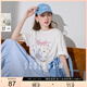 三彩2025夏季新款童話T恤趣味印花圓領(lǐng)寬松落肩袖上衣套頭衫M