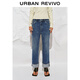 UR冬季新款女裝復古休閑卷邊高腰直筒牛仔長(cháng)褲UWB850009 藍色 27