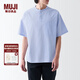 無印良品（MUJI）男式 涼感 亨利領(lǐng) 短袖T恤休閑百搭亨利衫男款打底衫純棉涼感物語 天藍(lán)色條紋 XXL（185/112A）