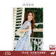 JESSIE法式度假風(fēng)連衣裙夏季新款女短袖收腰裙子 藍色 XL