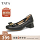 他她（TATA）粗跟淺口單鞋女鞋氣質(zhì)一腳蹬牛皮晚晚鞋春季新款XMM01AQ5 黑色 38