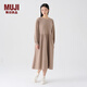 無印良品（MUJI）女式 法蘭絨抽褶連衣裙 美拉德純棉起毛寬松長裙子秋冬 BC08CC3A 淺灰棕色 L 165/88A