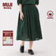 無印良品（MUJI）女式 強(qiáng)捻 抽褶裙 長(zhǎng)半身裙女裙子女裝格子裙25年夏季BE1VEC5S 深綠色 M （160/66A）