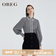 OBEG歐碧倩冬季新復(fù)古回潮優(yōu)雅燈籠袖襯衫雙排扣印花襯衣10424020 黑色 M /165/38