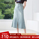 百圖betu女裝2025夏季新款半身裙前開(kāi)叉棉感牛仔魚(yú)尾裙裙子女2505T52 淺牛仔藍 L