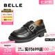 百麗（Belle）七夕禮物復(fù)古樂福鞋女25秋新商場款牛皮兩穿便士樂福鞋D9W1DCM5 黑色 37 (235mm)