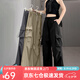 蘿美醬工裝褲女夏季戶外美式?jīng)_鋒小個(gè)子夏天闊腿登山褲子速干運(yùn)動(dòng)褲速腳 黑色常規(guī)長(zhǎng)度【夏季薄款】 M 【建議101-115斤】