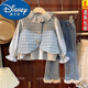 迪士尼（Disney）女童春秋裝套裝2025韓系女寶寶小香馬甲牛仔褲女孩洋氣三件套 藍(lán)色小香馬甲+藍(lán)色襯衫+微喇牛仔 130