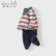 戴維貝拉（DAVE＆BELLA）新款男童長(cháng)褲套裝紳士風(fēng)兒童上衣兩件套休閑男寶寶春天衣服 紅白條紋【現貨】 100 cm（建議身高90-100cm）