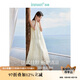 茵曼（INMAN）夏季純色女裝圓領(lǐng)掛脖連衣裙簡(jiǎn)約休閑風(fēng)A字中長(cháng)裙子 梨花杏 M