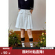 獨(dú)束大碼女裝百褶分割線高腰復(fù)古牛仔半身裙女夏季微胖mm傘擺短裙 牛仔白 2XL