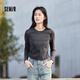 森馬（Semir）【長袖T恤合輯】女短款做舊復古修身春秋季街頭字母假兩件套頭衫 A款-黑色90001 M 160/84A