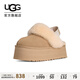 UGG秋季女士包頭厚底LOGO松緊帶休閑懶人毛毛鞋 1113474 MDSD | 芥菜籽色 36