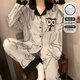 西忘帶胸墊長(cháng)袖長(cháng)褲開(kāi)衫睡衣女新款春秋季棉柔可愛(ài)秋冬天家居服可外穿 H5103 灰色貓 L