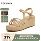 天美意一字帶涼鞋商場同款交叉條帶坡跟百搭女鞋2025夏新款COO10BL5 杏色 36
