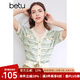 百圖betu女裝夏新款毛針織衫針織開衫小香風(fēng)短袖上衣女2403T03 綠色 M