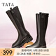 他她（TATA）厚底長筒靴女靴英倫加絨保暖騎士靴高筒靴秋冬新WXK02DG3 黑色（絨里） 38