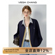 VEGA CHANG女士短外套25年秋裝款設(shè)計(jì)感美式假三件小個(gè)子夾克上衣 藏青色 M