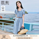 香影氣質(zhì)牛仔連衣裙女2025夏季新款收腰單排扣法式泡泡袖方領(lǐng)裙子 牛仔藍 S