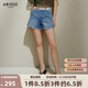 艾諾絲雅詩(shī)【商場(chǎng)同款】2025夏季新品新疆棉顯瘦高腰水洗短褲牛仔褲40533285 牛仔蘭 M
