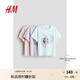 H&M【迪士尼系列】童裝女童T恤3件裝秋季冰雪奇緣圓領短袖0937175淺綠松石色/冰雪奇緣130 64 (6-8Y)