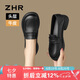 ZHR頭層牛皮樂福鞋女學(xué)院風(fēng)粗跟單鞋女舒適百搭厚底皮鞋女KL01黑色38