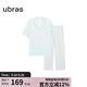 ubras水果系列滿(mǎn)印全棉短袖長(cháng)褲家居服套裝女士睡衣女 冰藍綠 M